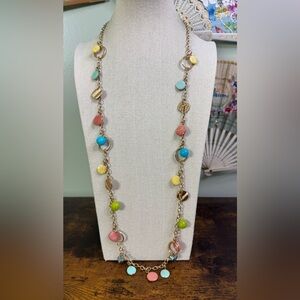Colourful Shell Disc Beaded Necklace Gold Tone